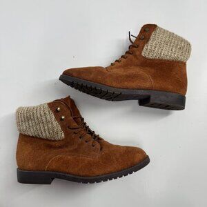 Vintage Danexx D-Victoria Suede Sweater Cuff Lace-Up Boots Size 7.5M